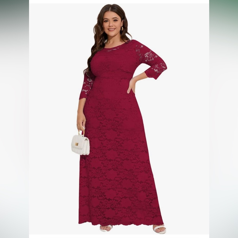 4xl - Red Floral Lace Evening Gown